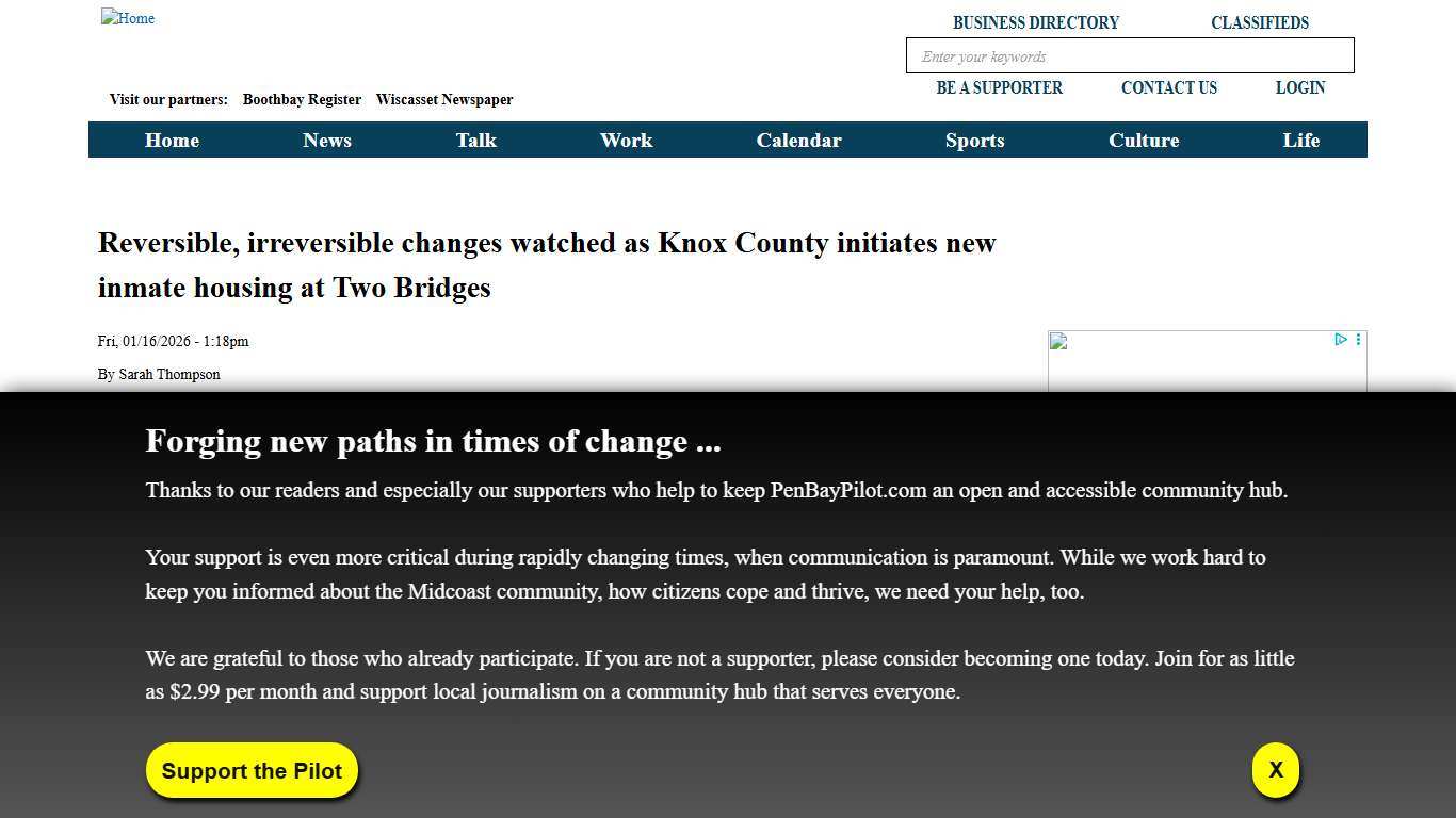 Reversible, irreversible changes watched as Knox County initiates new inmate housing at Two Bridges PenBay Pilot